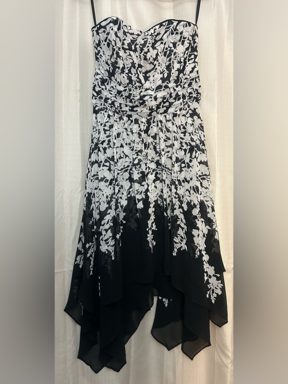 White House Black Market Strapless Handkerchief Hem Dress